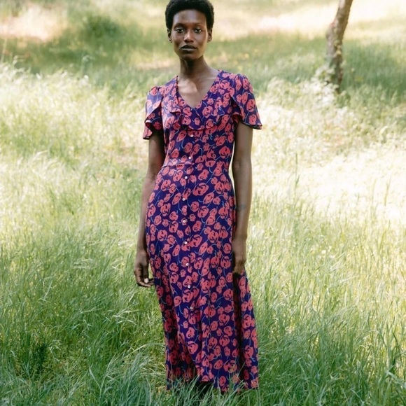 Christy Dawn The Daisy Midi Dark Floral Dress in Rose Bloom Size XS - Picture 14 of 14